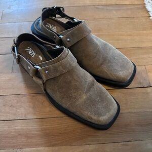 Zara Slingback Western Brown Mules